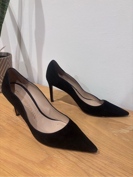 Stuart Weitzman Shoes - Stuart Weitzman Black Suede Pointed Pumps with Slim Heel